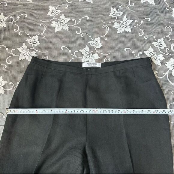 MaxMara Black 100% Linen Trousers with Hem Zip Detail - Picture 8 of 12